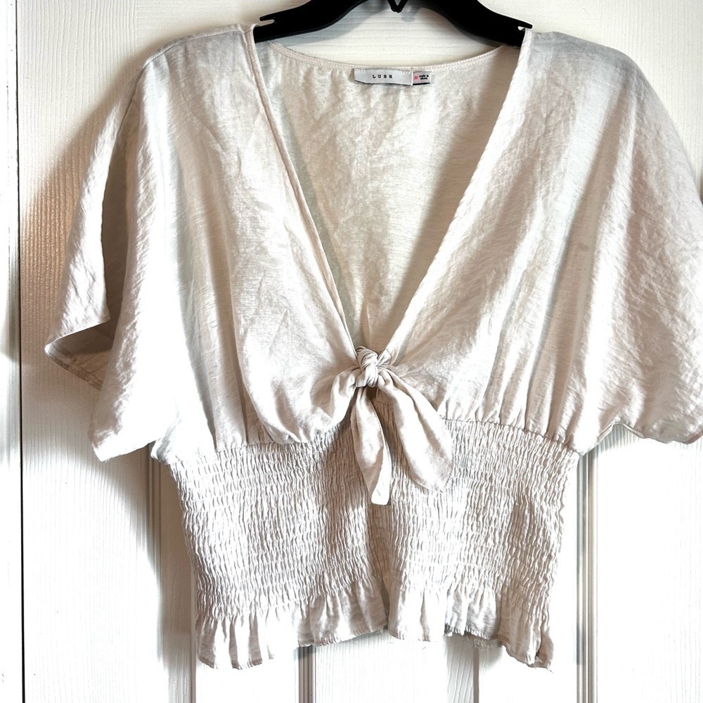 Lush Cream Tie-Front Blouse - Picture 2 of 5
